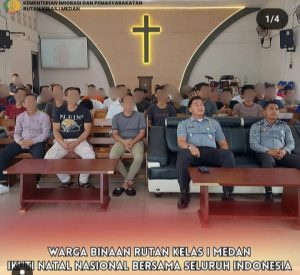 Warga Binaan Rutan Kelas I Medan Ikuti Natal Nasional Bersama Seluruh Indonesia